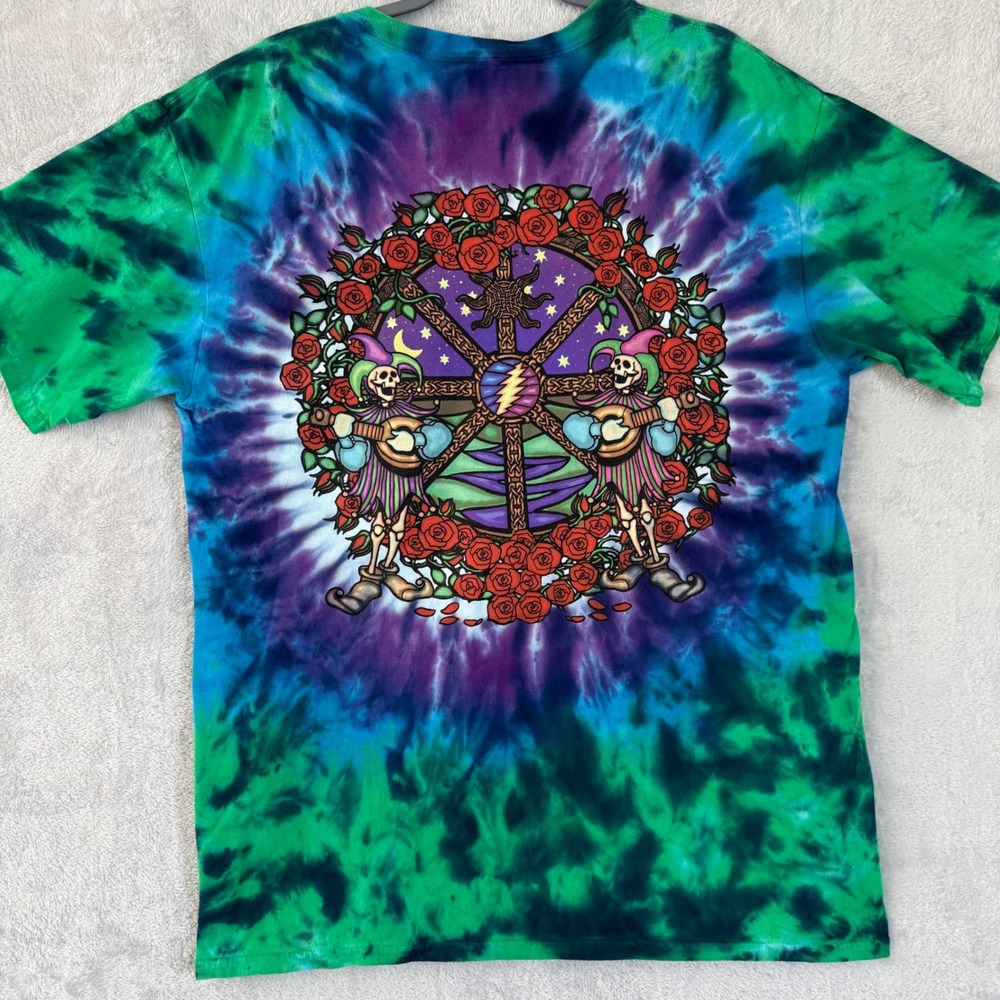 Y2K Liquid Blue Grateful Dead Tie Dye Bears TShirt Large Mandala Skull Roses VTG - Picture 5 of 9